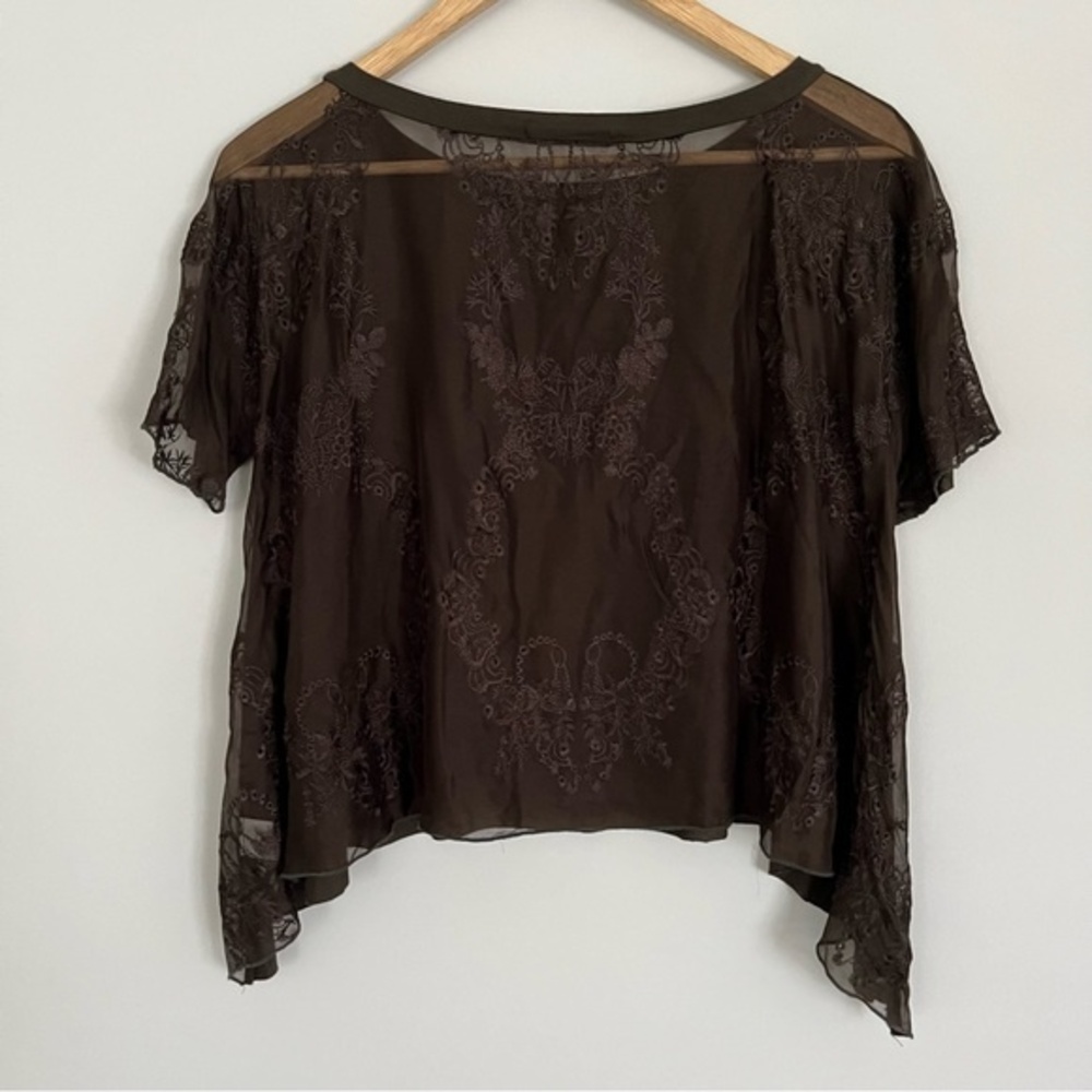 Bailey 44 Brown Sheer Lace Back Cropped T-Shirt, Size XS